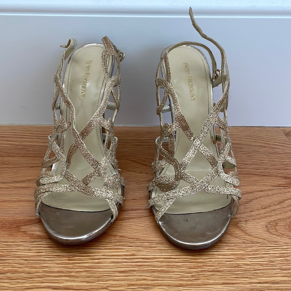 Enzo Angioloni Gold Glitter Wedges. Size 8.5